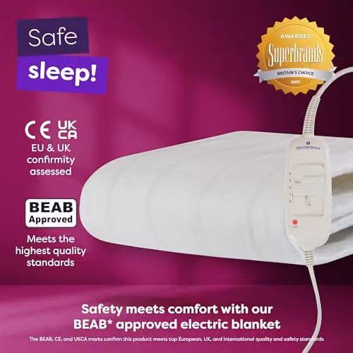 Slumberdown Sleepy Nights Small Single Electric Blanket in White, W: 122 cm – 5