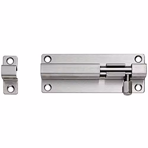 Loops Straight Barrel Surface Mounted Door Bolt Lock in Silver Stainless Steel, W: 10 cm, H: 3.8 cm
