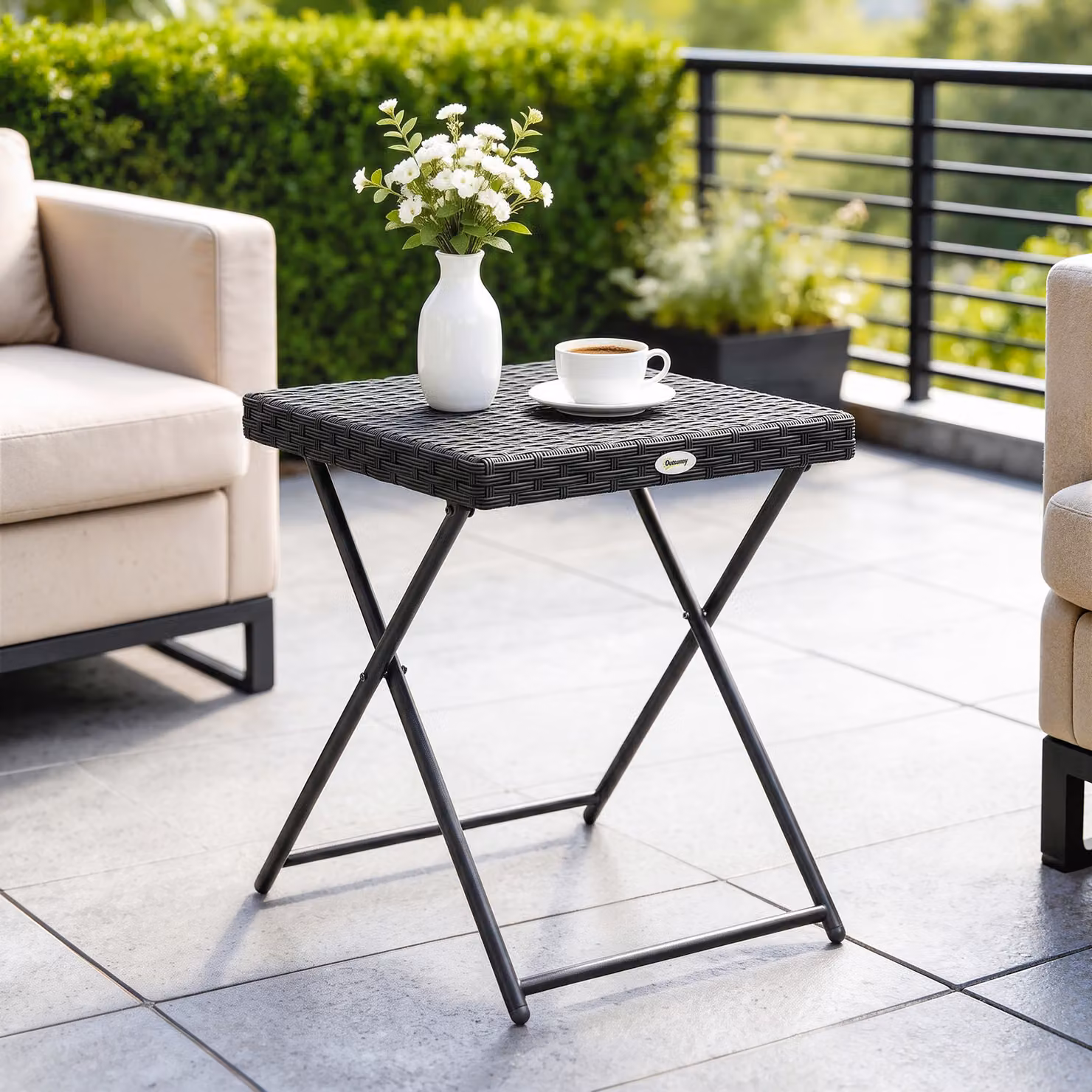 Outsunny Black Rattan Folding Garden Coffee Table with Metal Frame – 7