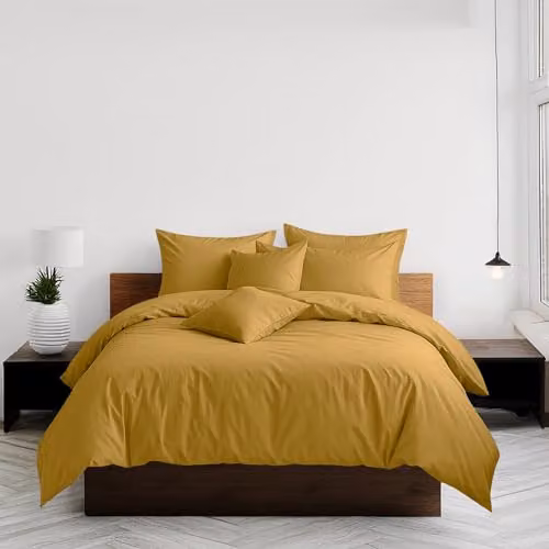 Home Sweet Home UK Plain Dyed Polycotton Duvet Cover and Pillowcase Set in Yellow, Super King Size – 2