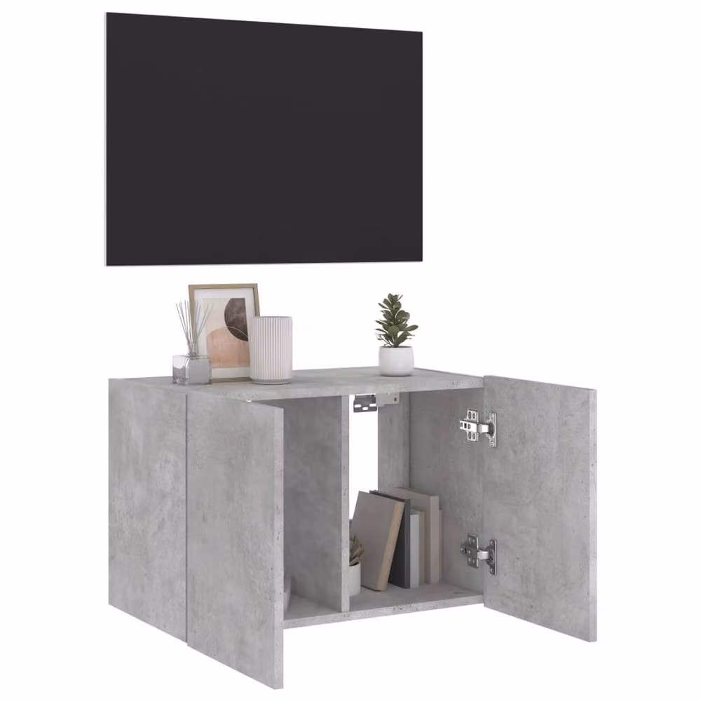 Berkfield Home Modern Wall Mounted TV Cabinet with Integrated LED Lights in Matt Concrete Grey, W/D/H: 60 x 35 x 41 cm – 2