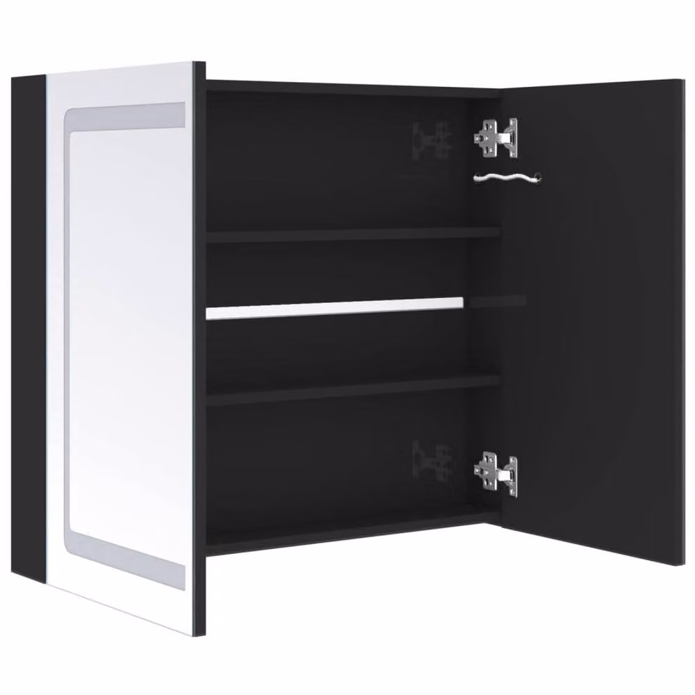 Berkfield Home LED Bathroom Mirror Cabinet in Glossy Black, W/D/H: 80 x 12 x 68 cm – 3