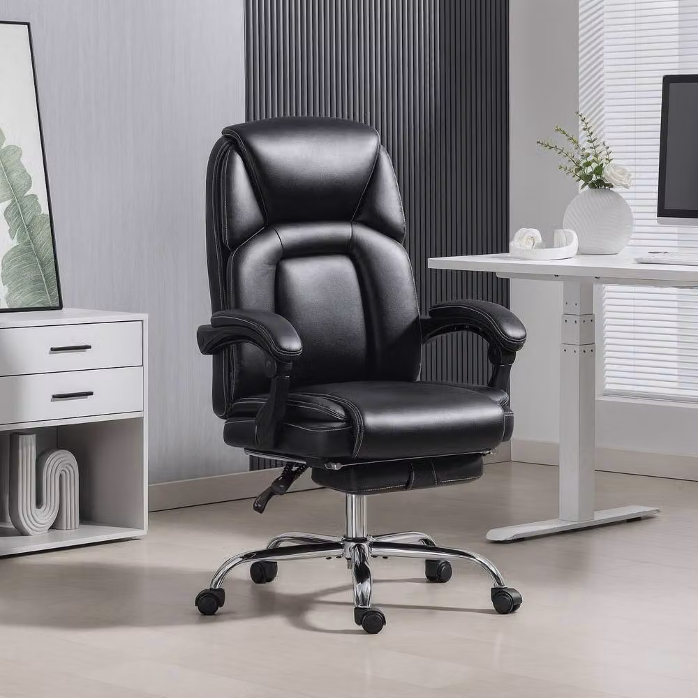 STILVORA Black Faux Leather Executive Reclining Office Chair with Footrest and Headrest – 2