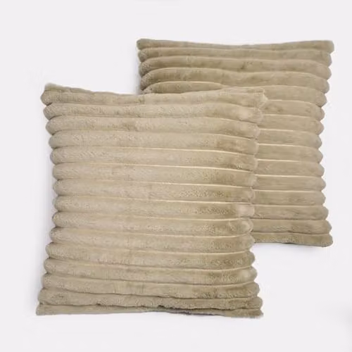 OHS 2 Pack Faux Fur Thick Ribbed Cushion Covers in Green, W/D/H: 45 x 45 x 45 cm – 2