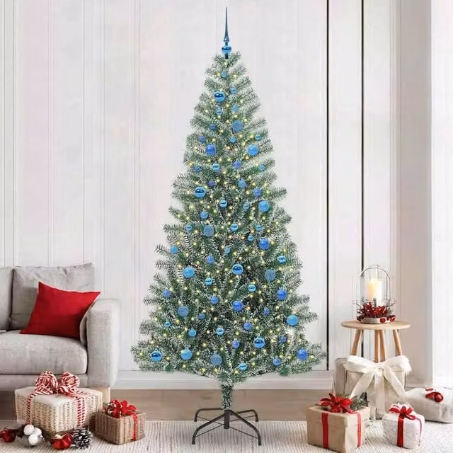 Berkfield Home Snow Flocked Artificial Christmas Tree with LED Lights, Green, Height: 240 cm – 1