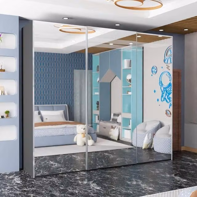 Sliding Wardrobes 4U Grey Full Mirror Sliding Wardrobe W: 250 cm, H: 217 cm