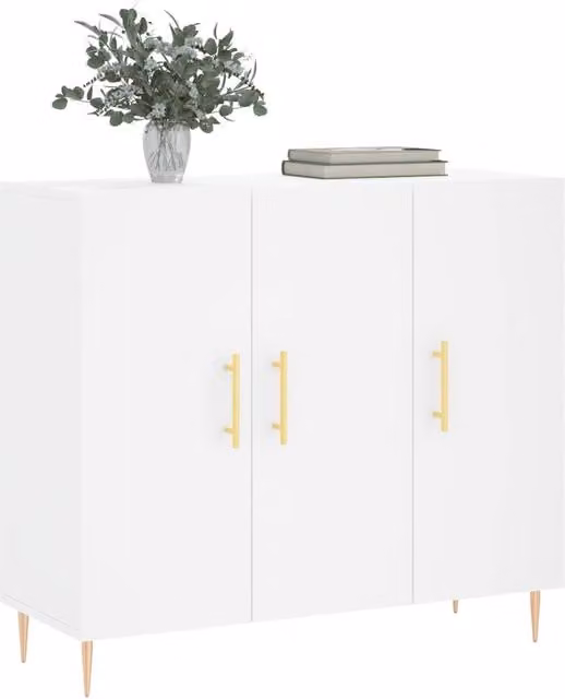 Berkfield Home White Sideboard in Engineered Wood, W/D/H: 90 x 34 x 80 cm
