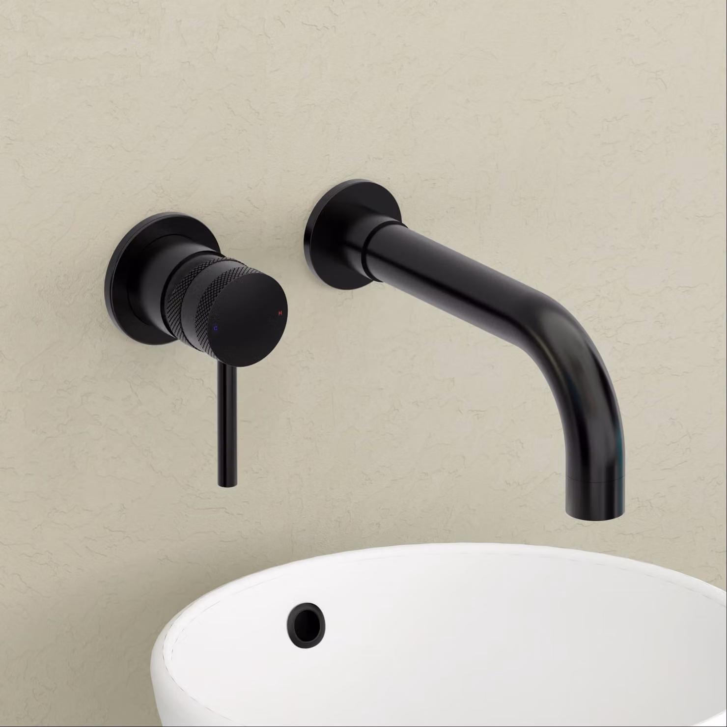 Royal Bathrooms Core Wall Mounted Round Mono Basin Mixer Tap in Matt Black