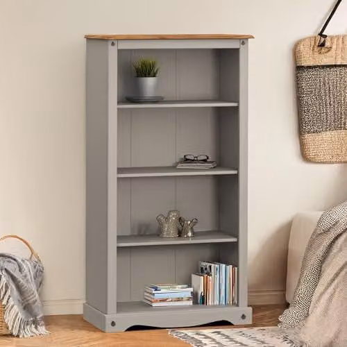 Mercers Furniture Corona Medium Bookcase in Grey Waxed Pine, H 150 cm x W 82 cm x D 29 cm – 1