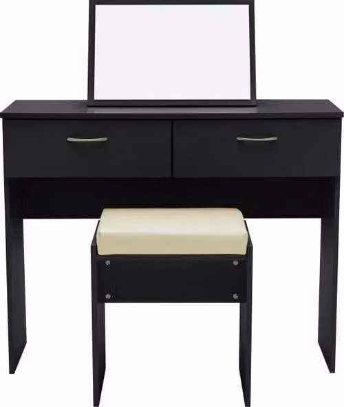 Cheval Black Dressing Table, Stool and Mirror Set in Matt Wood