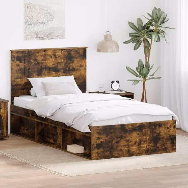 Berkfield Home Modern Bed Frame in Smoked Oak Brown, W/D/H: 100 x 200 cm – 1