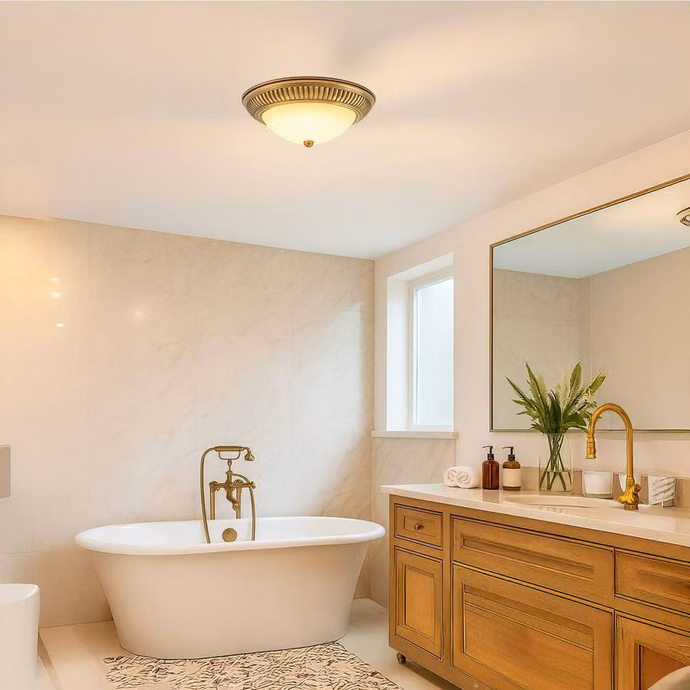Happy Homewares Modern LED IP44 Flush Ceiling Light with Motion Sensor in Metallic Gold – 2