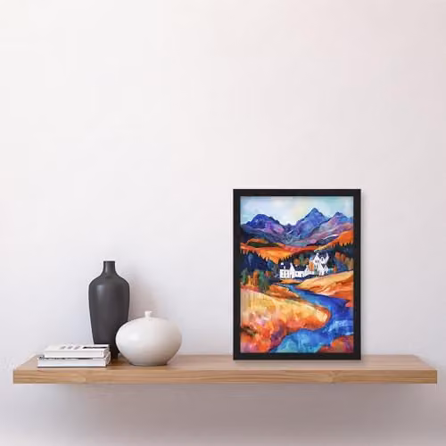 Artery8 Glencoe Mountain Cottages Scottish Landscape Framed Wall Art Print, Multicolour, W: 21.0 cm, H: 29.7 cm – 4