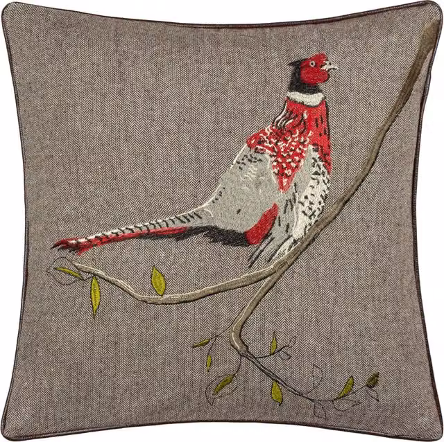 Hunter Herringbone Pheasant Cushion in Brown with Feather Filling
