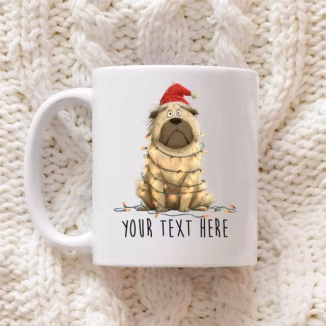 60 Second Makeover Personalised Chow Chow Christmas Lights Santa Hat Ceramic Mug in White