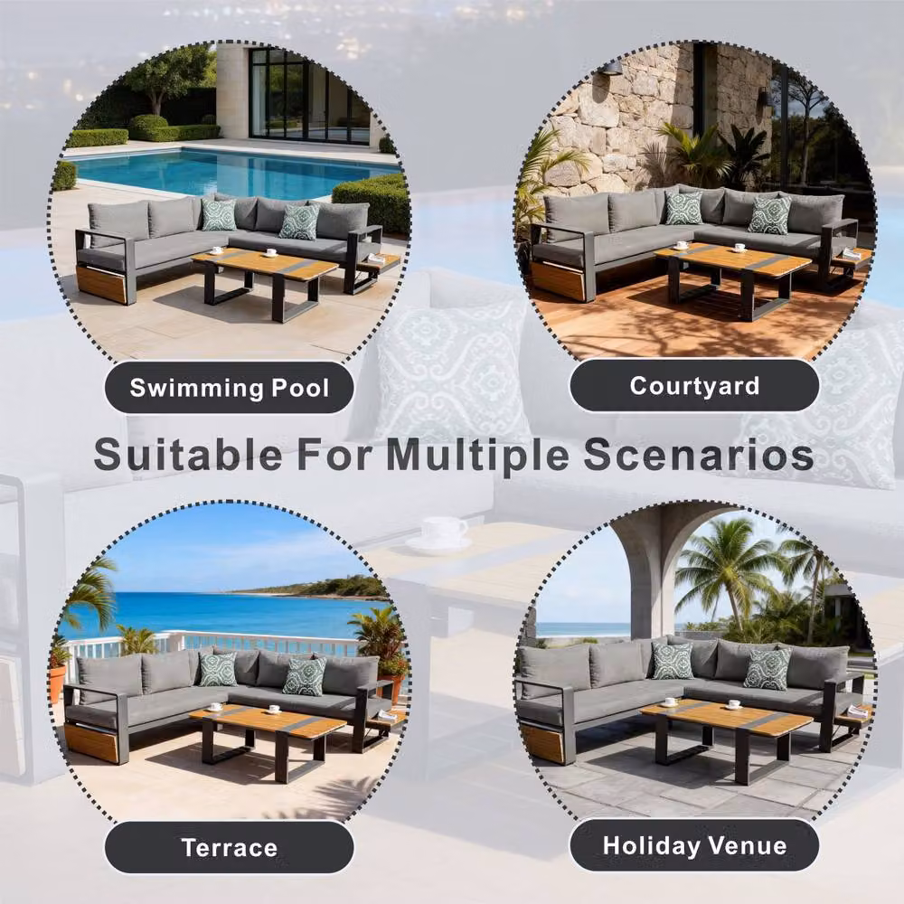 Mimo 4-Piece Modular L-Shape Corner Sofa Set with Outdoor Coffee Table in Grey – 5