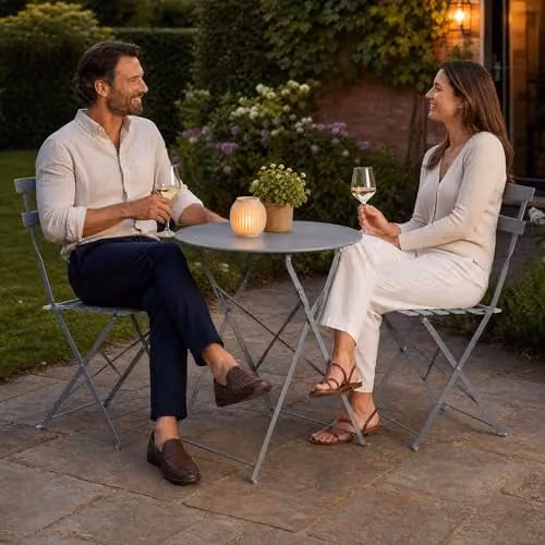 Bravich LTD Manarola 3 Piece Grey Foldable Metal Bistro Set with Round Table and Chairs, W/D/H: 120 x 72 x 60 cm – 2