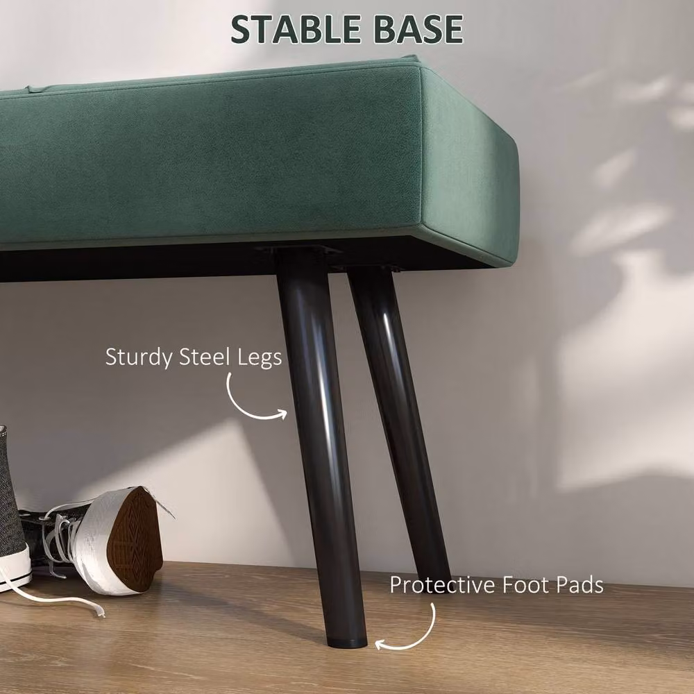 Kelvenix Green Velvet Upholstered Hallway and Bedroom Bench – 4