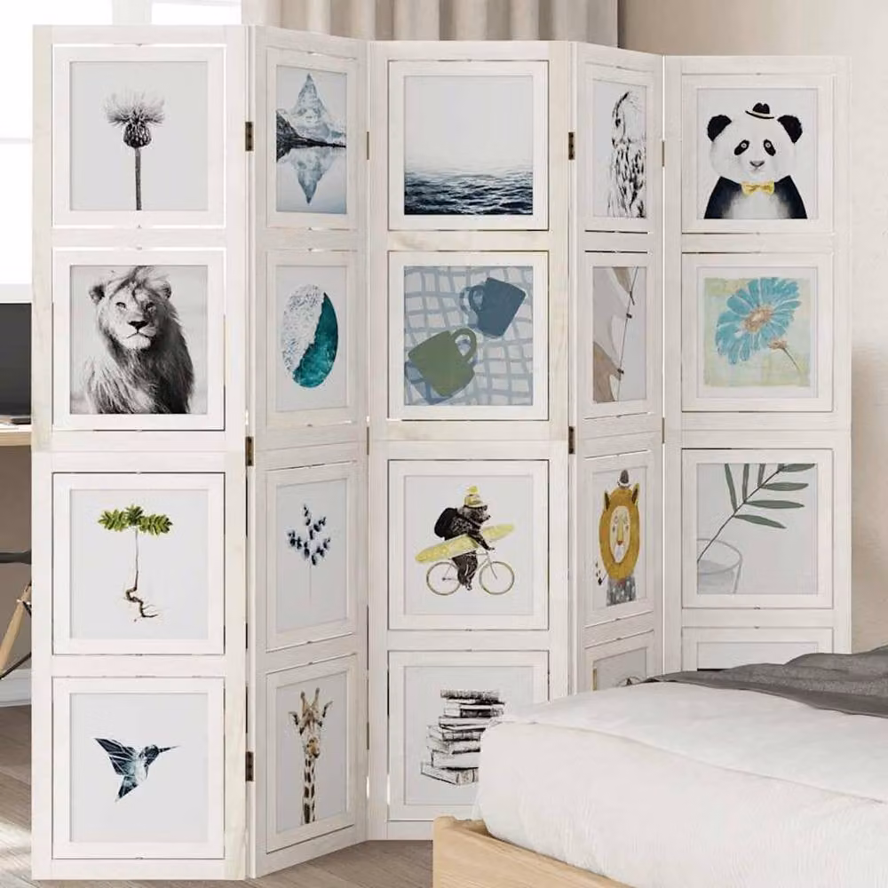 Berkfield Home 5-Panel White Solid Paulownia Wood Room Divider