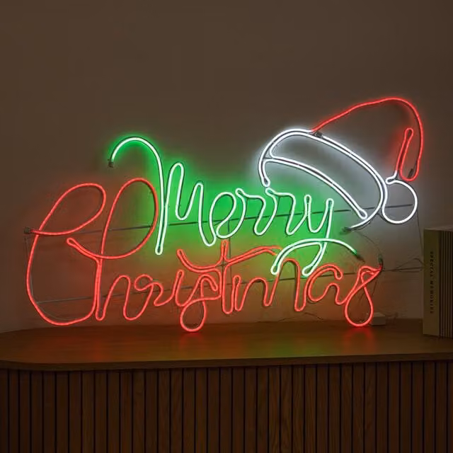 Samuel ALEXANDER Multicolour Merry Christmas LED Neon Sign with Flashing Santa Hat, W: 94 cm, H: 53 cm – 1