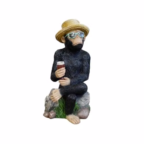 Gifts Direct 2 U Holiday Drinking Monkey Resin Animal Statue, Multicolour and Black Tabletop Ornament