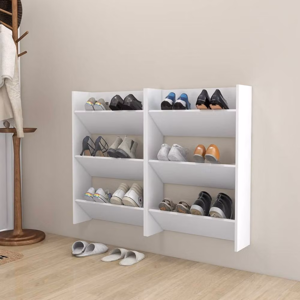 Berkfield Home Set of 2 Wall Mounted Shoe Cabinets, White, W/D/H: 60 x 18 x 90 cm – 2
