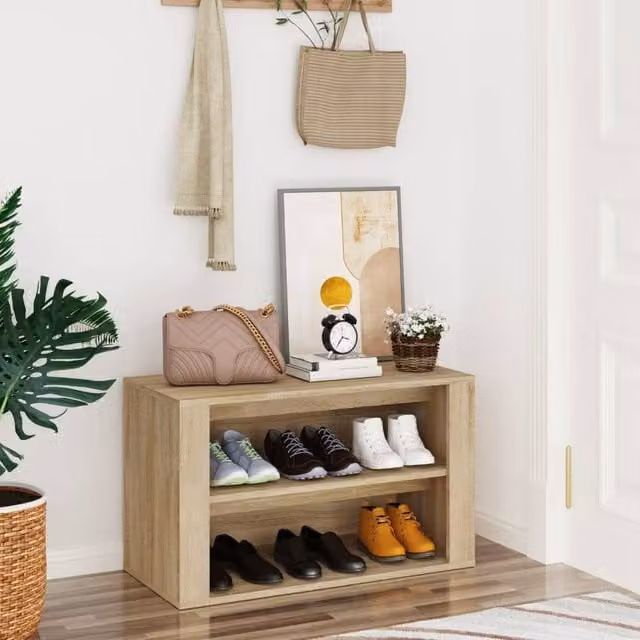 Berkfield Home Sonoma Oak Shoe Rack in Brown, W/D/H: 75 x 35 x 45 cm – 1