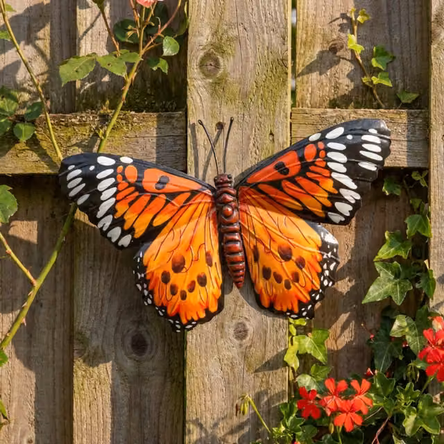Betley Butterfly Orange and Yellow Metal Wall Art Garden Fence Decoration