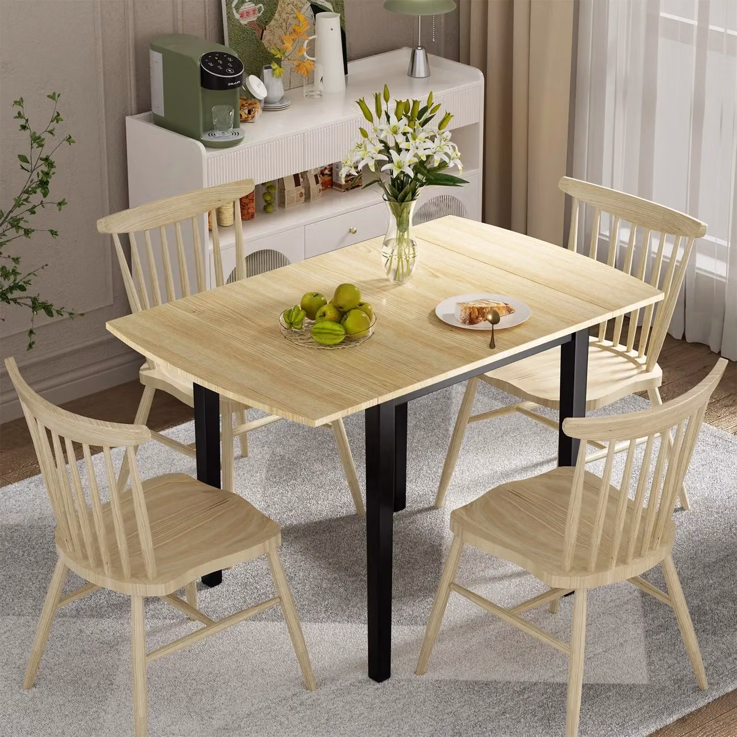 Costway Butterfly Leaf Folding Dining Table in Brown Wood – 3