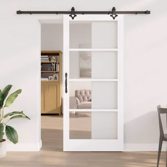 Berkfield Home Orkdal Modern Sliding Door with Hardware Set in White Lacquered Solid Wood and Glass