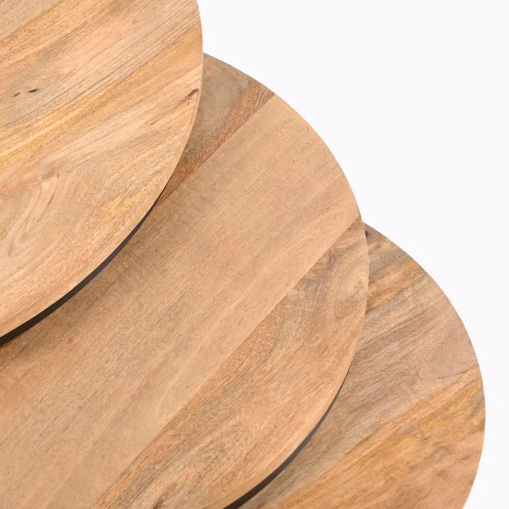 FurnitureboxUK Andes Set of 3 Round Nesting Coffee Tables in Light Oak and Black Wood and Metal – 3