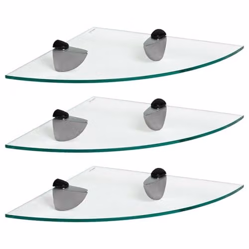 Harbour Housewares Set of 3 Wall-Mounted Glass Corner Shelves in Black and Transparent