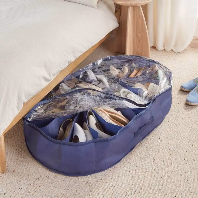 Clarsen Underbed Shoe Storage Organiser with 18 Compartments in Blue