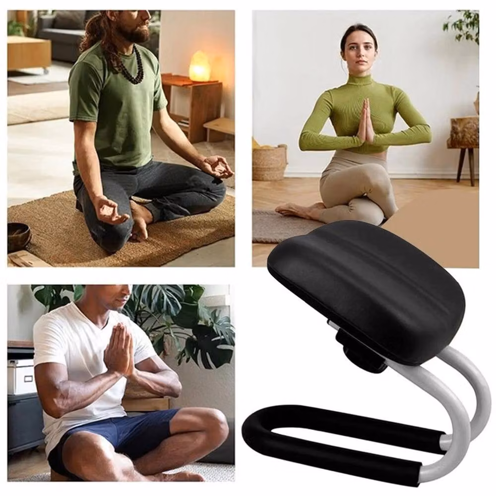 VOGREX Adjustable Portable Meditation Prayer Stool in Black with Metal Frame and Synthetic Leather – 5