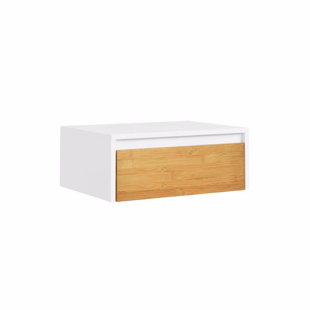 SoBuy White Wall-Mounted Floating Nightstand with Integrated LED Underlight – 2