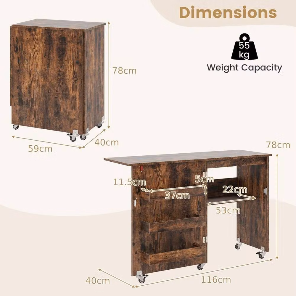 SPETLEK Folding Sewing Table and Mobile Sewing Machine Desk in Brown – 2