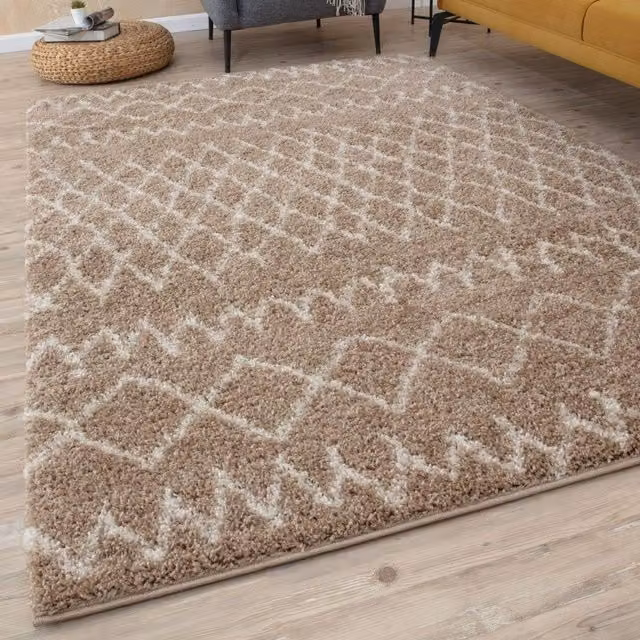 THE RUGS Soft Tangier Moroccan High Pile Shaggy Rug in Beige, W: 180 cm, L: 270 cm