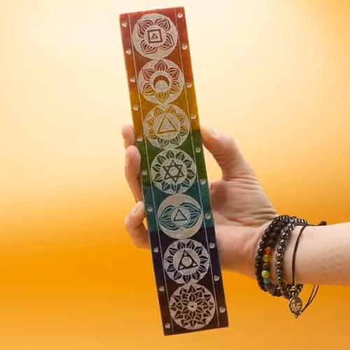 KDMD Seven Chakra Soapstone Incense Holder, Multicolour, W: 26 cm, H: 5 cm – 2