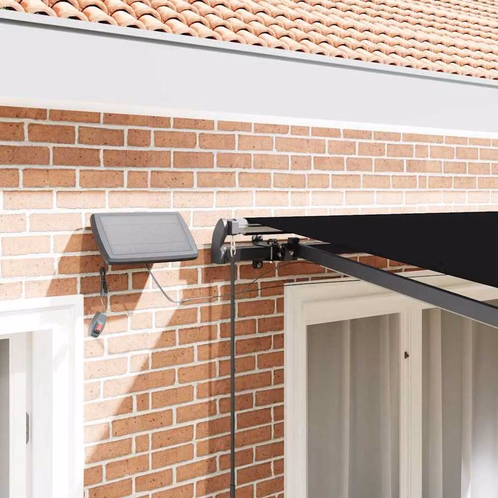 Berkfield Home Manual Retractable Wall-Mounted Awning with LED in Black, W: 350 cm, D: 250 cm – 4