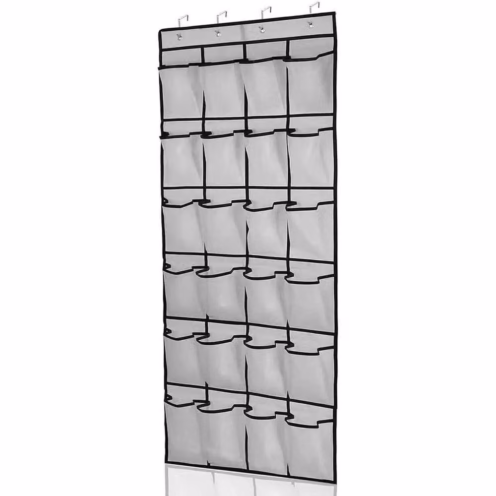 FORGEVIO 24 Pocket Shoe Rack Storage Box with 4 Hooks in Grey – 3