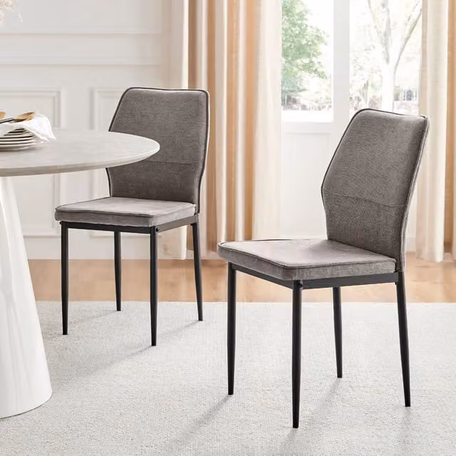 FurnitureboxUK Set of 2 Riya Upholstered Fabric Kitchen Dining Chairs with Black Metal Legs - Taupe
