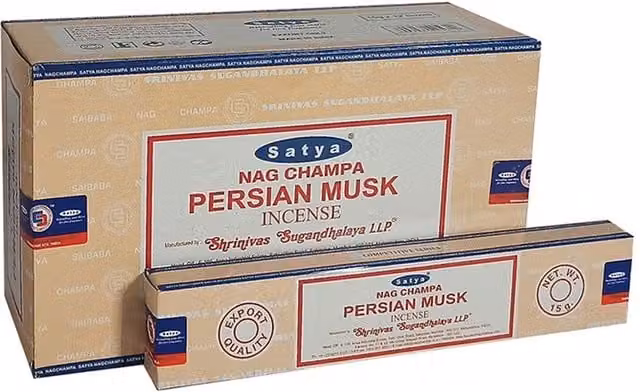 Satya KDMK Persian Musk Woody Incense Sticks, 12 Packets, Beige and Silver