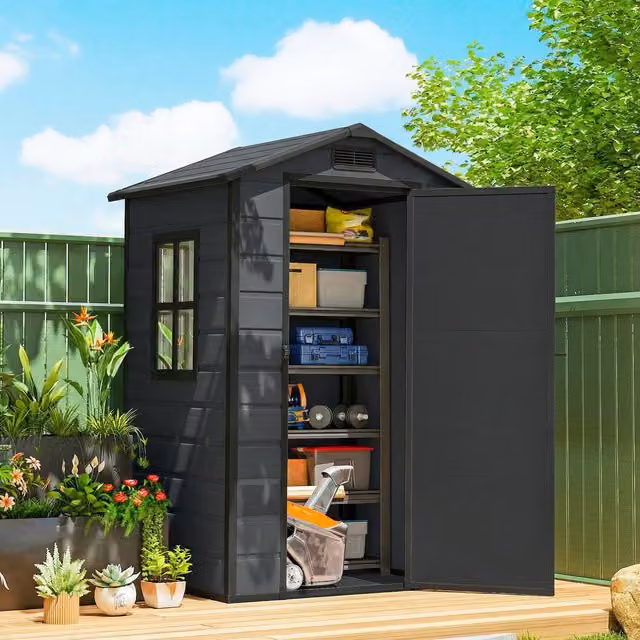 Outsunny Outdoor Storage Shed with Lockable Door in Dark Grey