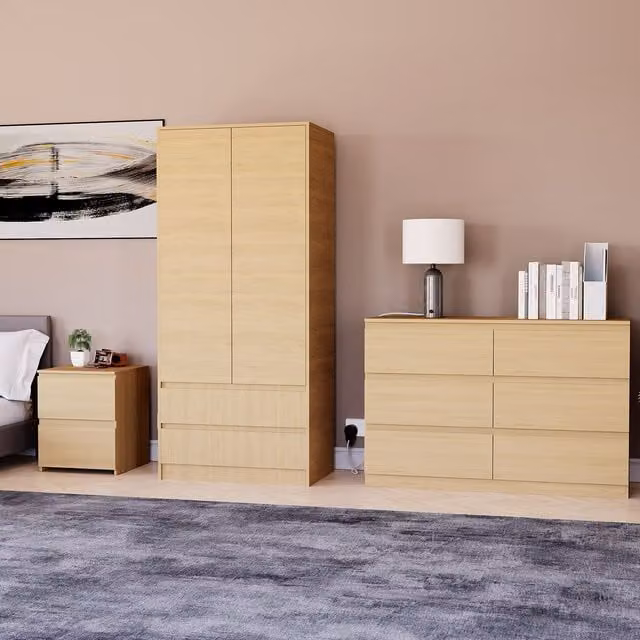 Vida Designs Denver Bedroom Set in Brown, including Wardrobe, 6-Drawer Chest and 2 Bedside Tables