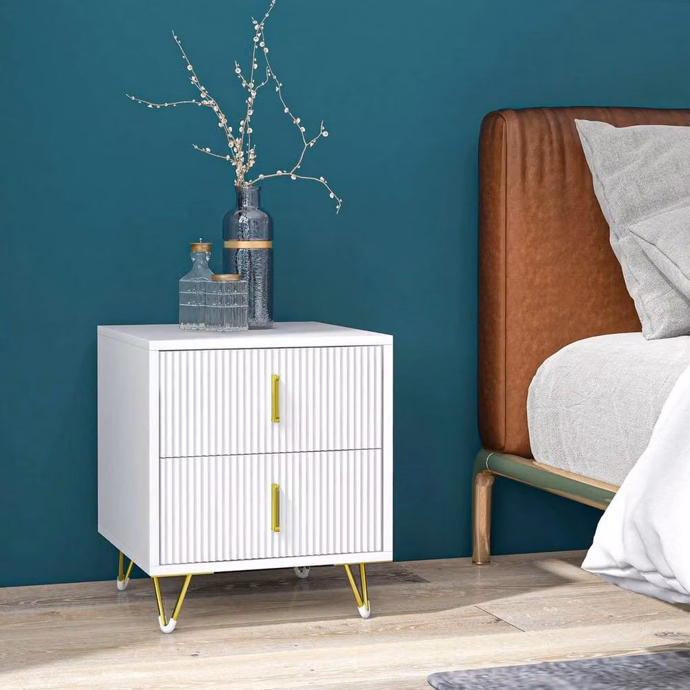 KORVIXA Small Fluted Bedside Table in White, W/D/H: 100 x 100 x 100 cm – 3