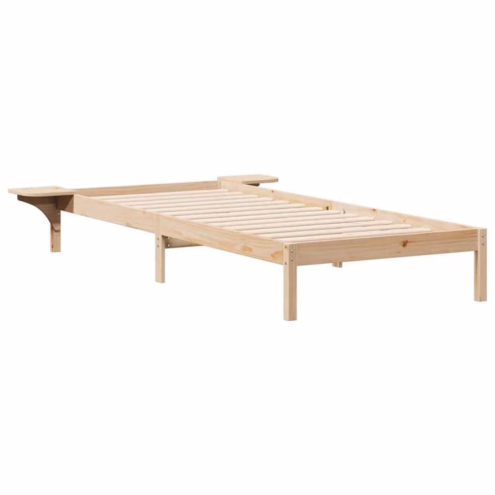 Berkfield Home Modern Bed Frame with Side Tables in Brown Solid Pine Wood, W: 100 cm, L: 220 cm – 2