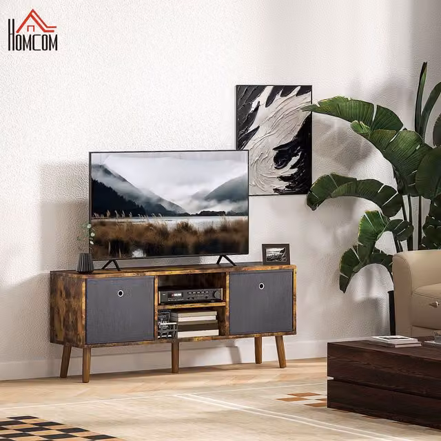HOMCOM Modern TV Cabinet Stand with Shelves and Drawers in Brown – 1