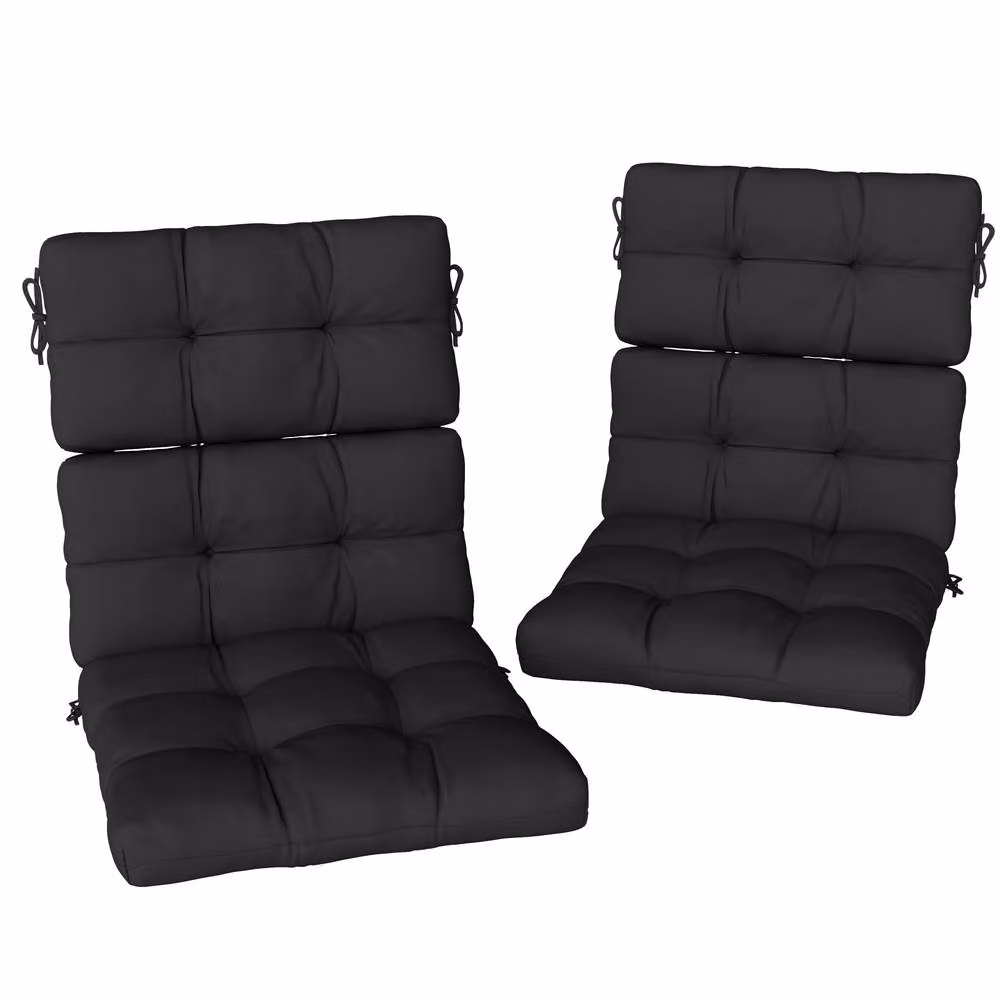 OUTSUNNY 2-Piece Outdoor Seat Cushion Set with Backrests and Ties, Black – 2