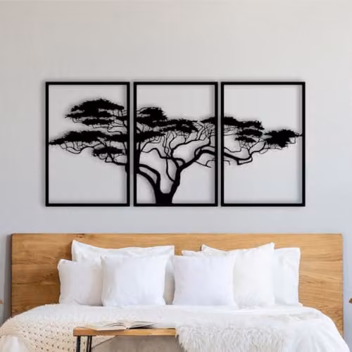 YOUR HOME RULEZ Black Metal African Tree Wall Art, W: 120 cm, H: 74 cm – 1