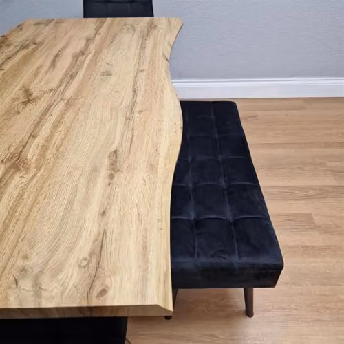 KOSY KOALA Modern Dining Room Furniture Set with Rectangular Wood Table, 2 Black Velvet Chairs and 1 Black Velvet Bench – 3